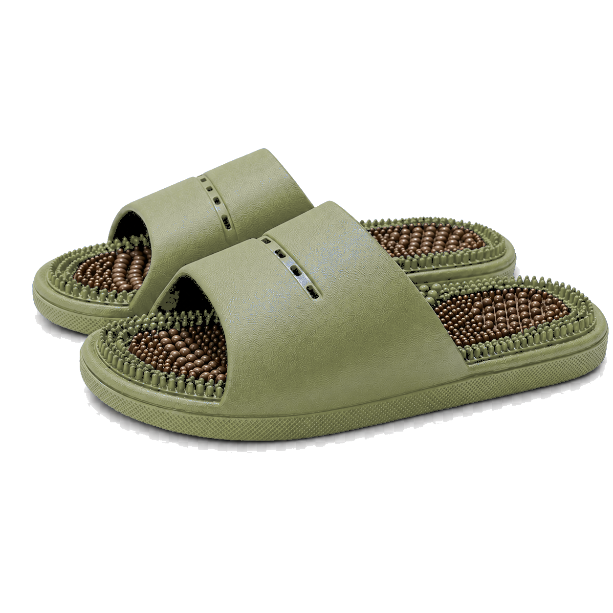 Acupressure massage slippers in olive green